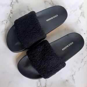 Steve Madden Black Fur Slides, 8
